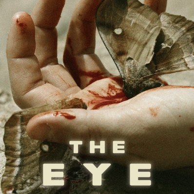 The Eye cover art: moths resting on an outstretched, bloodied hand
